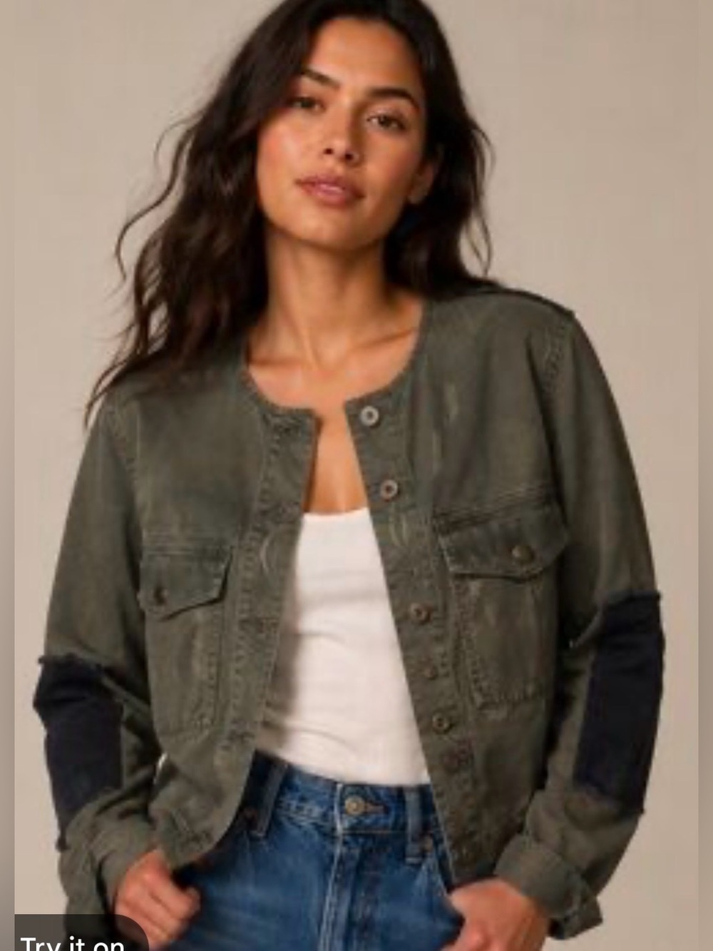 Free People Military Cropped mini Jacket with Dark Elbow Panels